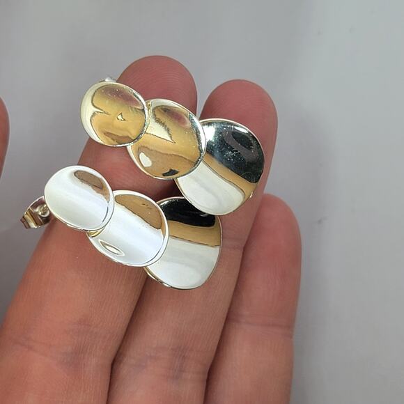 Sterling Silver Coin Drop Earrings 1.5 Inch Modern Polished Dangle - Picture 7 of 10